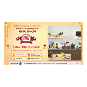 Get Extra 400 Cashback On Home & Kitchen essentials as Amazon pay balance On order of 4000 and above with 10% extra Off on HDFC Cards